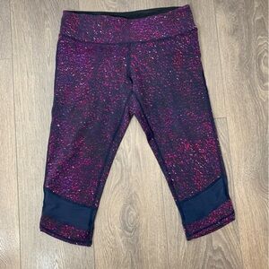 Tuff Athletics Speckled Print Capri Cropped Legging Purple Activewear gym Small